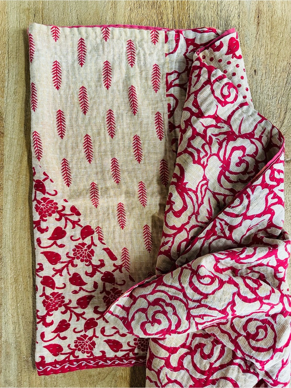 World Market Kantha Patchwork Infinity Scarf Floral Paisley Boho Reversible - Picture 6 of 9